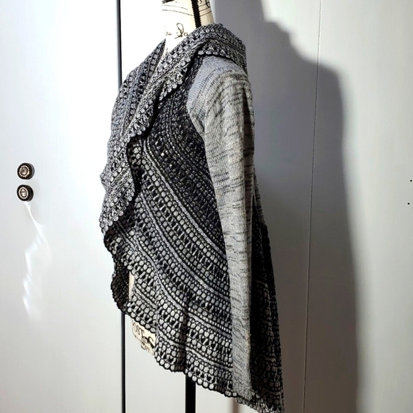 Cupio- Womens Black/Gray Hi-low Open Cardigan Textured Knit Sz.Small - Picture 2 of 5